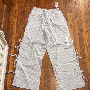 Striped Wide-Leg Pants with Side Ties